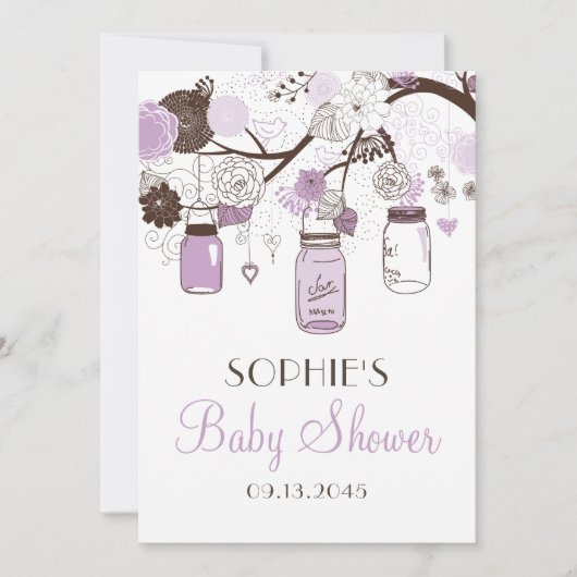 Lilac & Brown Mason Jars Baby Shower Einladungen (Vorderseite)