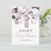 Lilac & Brown Mason Jars Baby Shower Einladungen (Stehend Vorderseite)