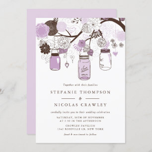 Lilac & Brown Mason Jars Floral Wedding Einladung