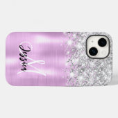 Lilac Brushed Metal Silver Glitzer Monogram Case-Mate iPhone Hülle (Rückseite (Horizontal))