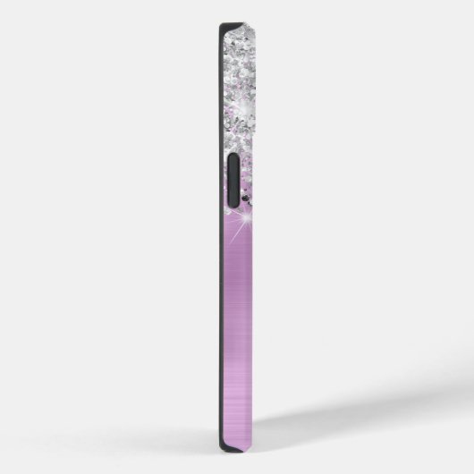 Lilac Brushed Metal Silver Glitzer Monogram Case-Mate iPhone Hülle (Rückseite / Rechts)