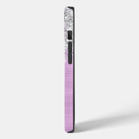 Lilac Brushed Metal Silver Glitzer Monogram Case-Mate iPhone Hülle (Rückseite / Links)