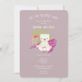 Lilac Burnished Boho Teddy Bear Baby Shower Einladung