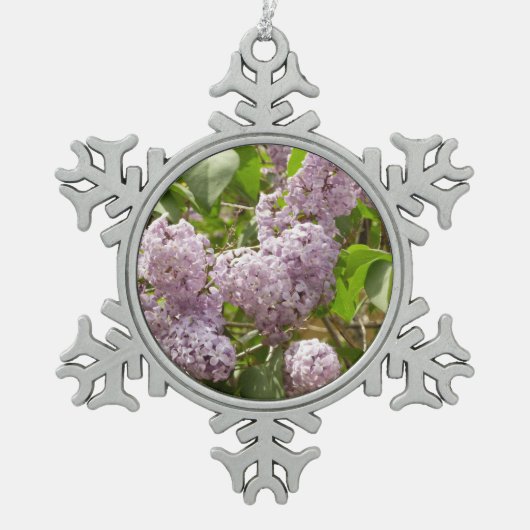 Lilac Bush Schöne Lila Frühlingsblumen Schneeflocken Zinn-Ornament (Vorderseite)
