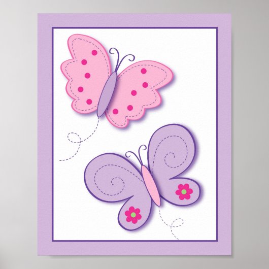 Lilac Butterfly Blume Kinderzimmer Mauer Kunstdruc Poster (Vorne)