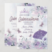 Lilac Butterfly Blumenfan tiara Quinceñera Einladung (Vorne/Hinten)