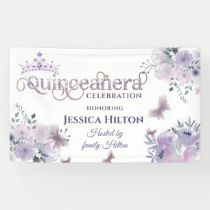Lilac Butterfly Blumengarten tiara Quinceañera Banner