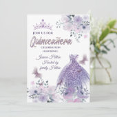 Lilac Butterfly Blumengarten Tiara Quinceañera Einladung (Stehend Vorderseite)