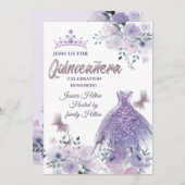 Lilac Butterfly Blumengarten Tiara Quinceañera Einladung (Vorne/Hinten)