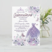 Lilac Butterfly Blumengarten Tiara Quinceañera Einladung (Stehend Vorderseite)