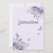 Lilac Butterfly Blumengarten Tiara Quinceañera Einladung (Rückseite)