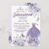 Lilac Butterfly Blumengarten Tiara Quinceañera Einladung (Vorne/Hinten)