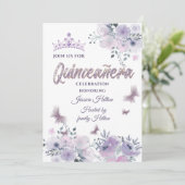 Lilac Butterfly Blumengarten tiara Quinceañera Einladung (Stehend Vorderseite)