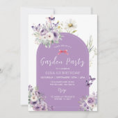 Lilac Butterfly First Birthday Garden Party Einladung (Vorderseite)