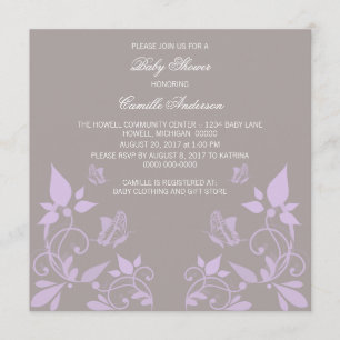 Lilac Butterfly Floral Baby Showroom Einladung