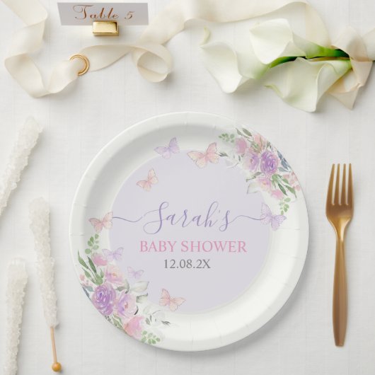 Lilac Butterfly verzaubert Pappteller (Hochzeit)