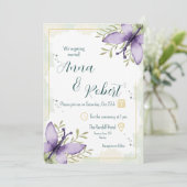 Lilac Butterfly Watercolor Wedding Einladung (Stehend Vorderseite)