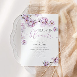 Lilac cherry blossom baby in bloom  invitation einladung