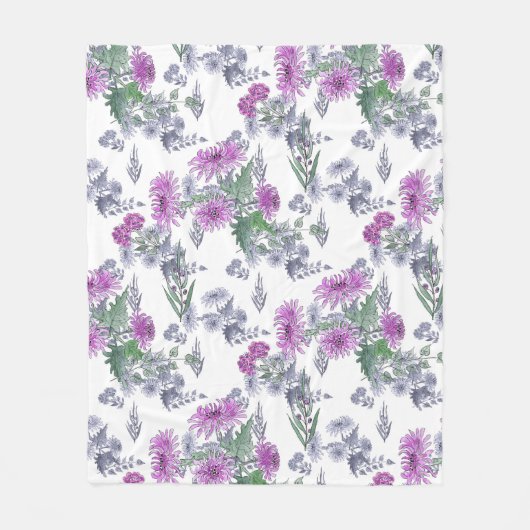 Lilac chrysanthemas, Aquarellfarben Fleecedecke (Vorderseite)