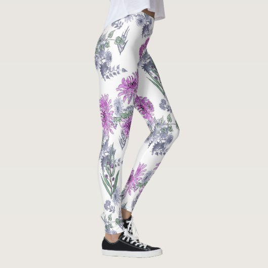 Lilac chrysanthemas, Aquarellfarben Leggings (Rechts)