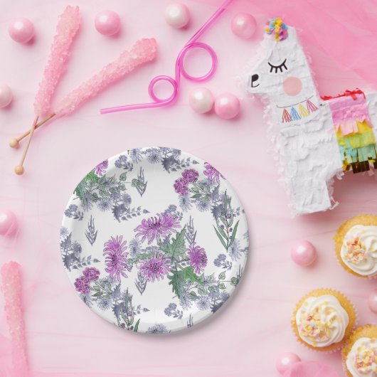 Lilac chrysanthemas, Aquarellfarben Pappteller (Party)