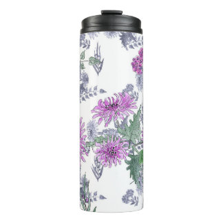 Lilac chrysanthemas, Aquarellfarben Thermosbecher