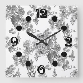 Lilac chrysanthemums, Aquarellwandclocke Quadratische Wanduhr