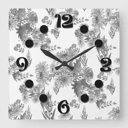 Lilac chrysanthemums, Aquarellwandclocke Quadratische Wanduhr (Vorderseite)