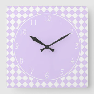 Lilac Circle Lila Diamond Checkerboard Muster Quadratische Wanduhr