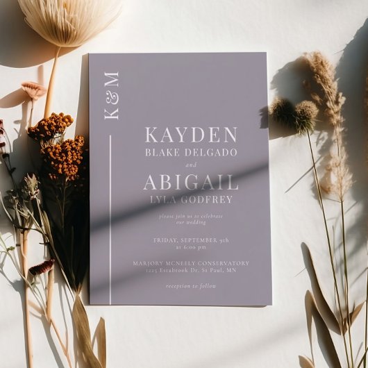 Lilac Clean Line Minimalistisch Wedding Einladung