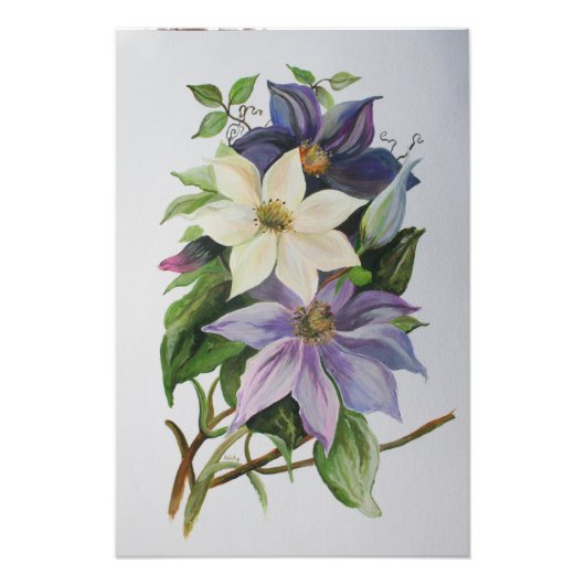 Lilac Clematis Vine Acrylmalerei Fotodruck (Vorne)