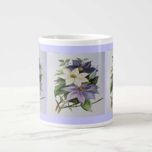 Lilac Clematis Vine Acrylmalerei Jumbo-Tasse (Vorderseite)