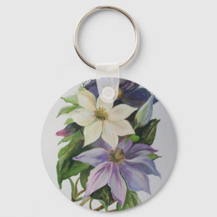 Lilac Clematis Vine Acrylmalerei Schlüsselanhänger