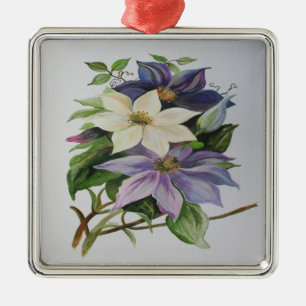 Lilac Clematis Vine Acrylmalerei Silbernes Ornament