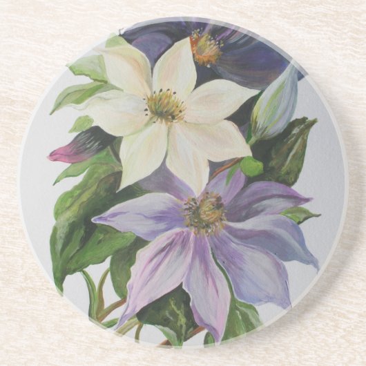 Lilac Clematis Vine Acrylmalerei Untersetzer (Vorne)