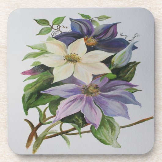 Lilac Clematis Vine Acrylmalerei Untersetzer (Vorderseite)