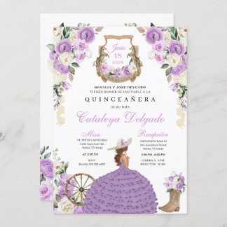 Lilac Cowgirl Western Princess Quinceañera Einladung