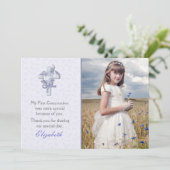 Lilac Cross mit Blume Religiöses Foto Dankeskarte (Stehend Vorderseite)