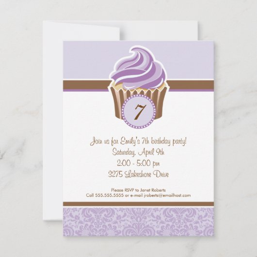 Lilac Cupcake Geburtstagsparty Einladung (Vorderseite)