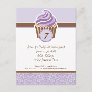Lilac Cupcake Geburtstagsparty Einladung