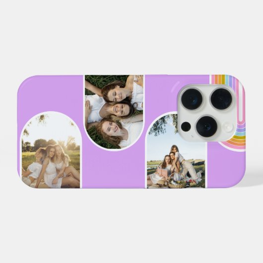 Lilac Cute Modern 3 Photo Layout Custom iPhone Hülle (Rückseite (Horizontal))