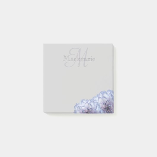Lilac Dahlia Floral Monogram Individuelle Name Gra Post-it Klebezettel (Vorderseite)