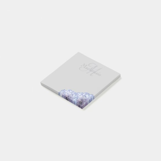Lilac Dahlia Floral Monogram Individuelle Name Gra Post-it Klebezettel (angewinkelt)