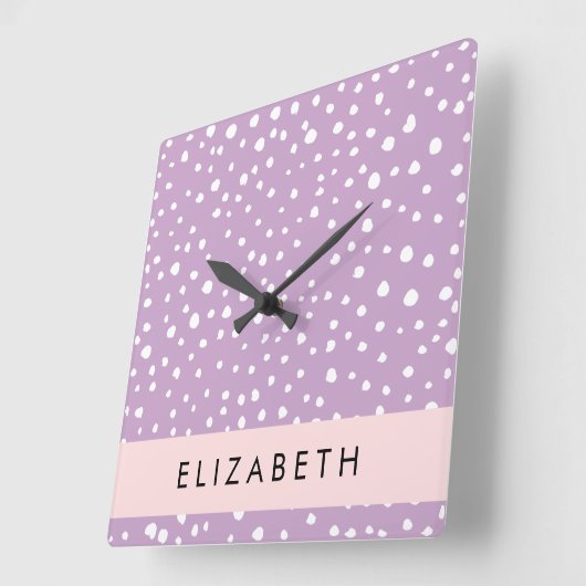 Lilac Dalmatiner Spots, Dalmatiner Punkte, Ihr Nam Quadratische Wanduhr (Winkel)