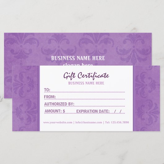 Lilac Damask Geschenkgutschein (Vorne/Hinten)