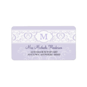 Lilac Damask Monogram Address Label Adressaufkleber