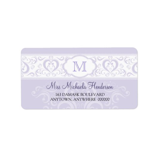 Lilac Damask Monogram Address Label Adressaufkleber (Vorne)