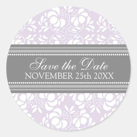 Lilac Damask Save the Date Umschlag Aufkleber (Vorderseite)