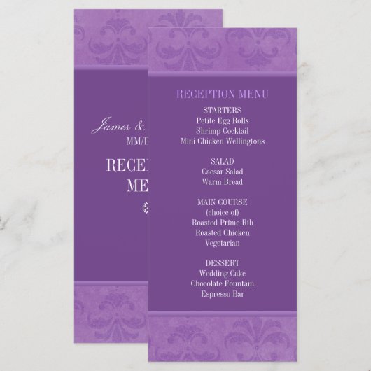 Lilac Damask Wedding Menü/Programm Menükarte (Vorne/Hinten)