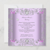 Lilac Damask Wedding Silver Diamond Hearts Einladung (Rückseite)